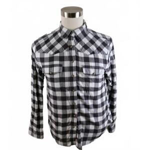Jachs Girlfriend Womens Snap Button Up Black White Plaid Flannel Shirt M?